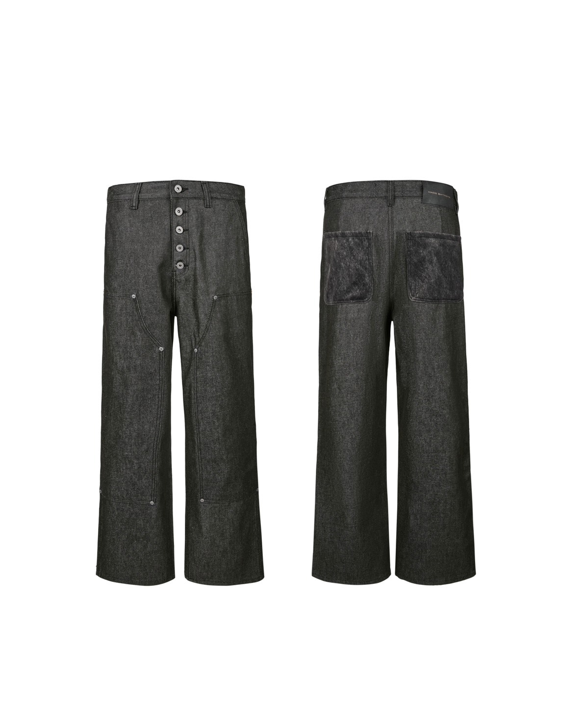 FU 後口袋網狀 拼接雙膝 五連釦 #牛仔褲