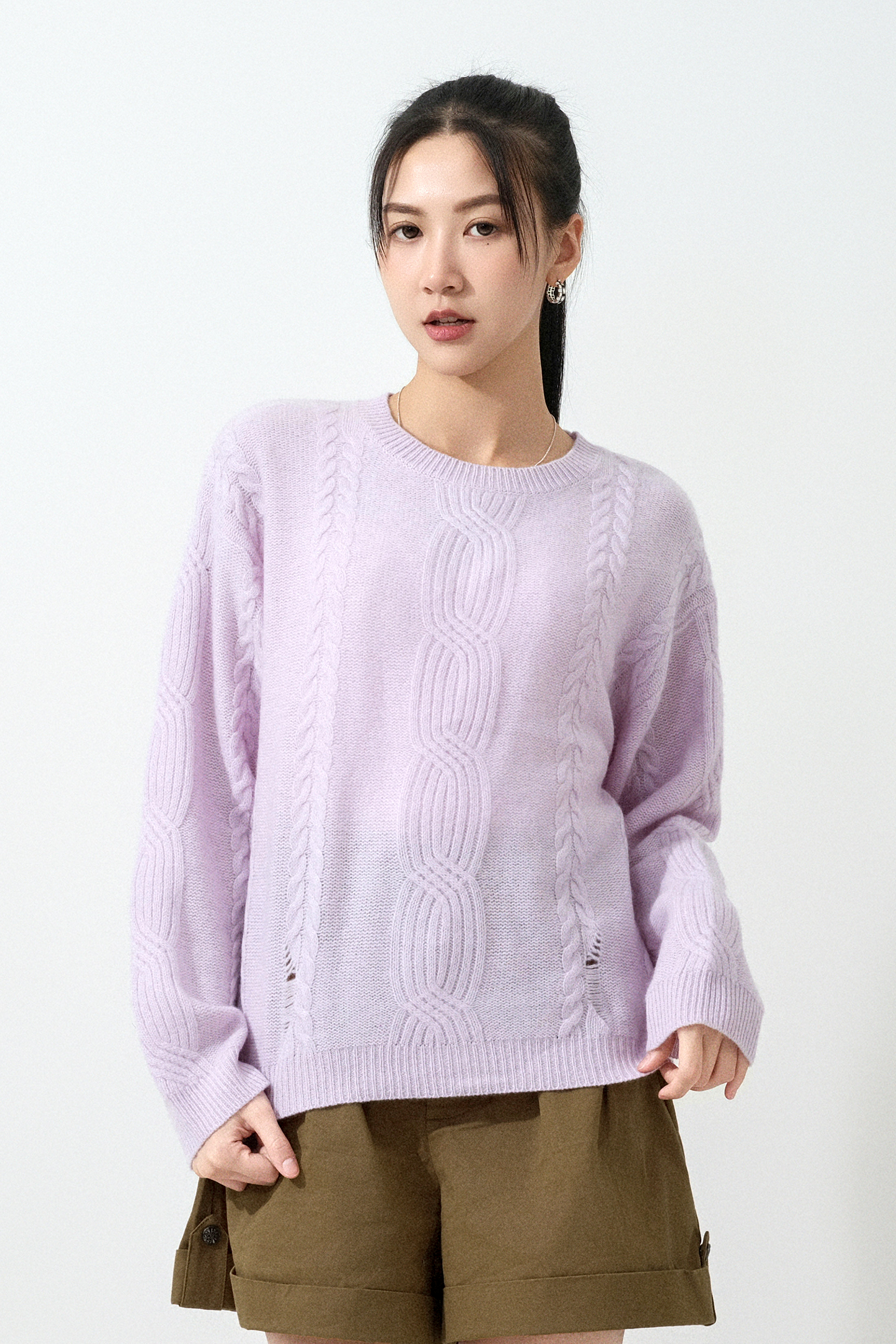 扭繩辮子織花冷衫 (預購產品）