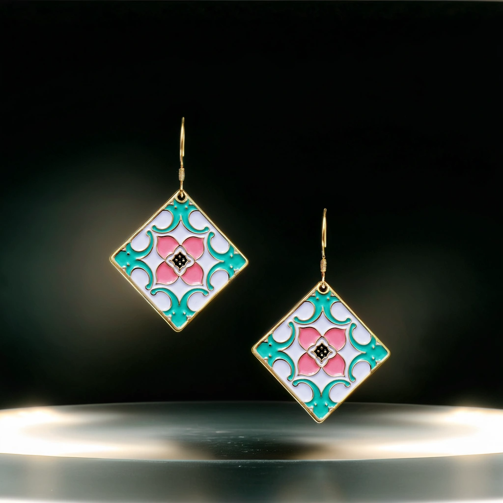 幸運花磚耳環