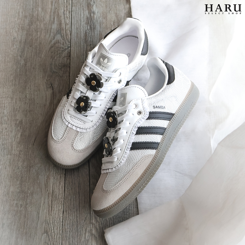 現貨 adidas originals Samba OG 小花鞋扣 編織 蕾絲 白黑 德訓鞋 復古休閒鞋 IH3371