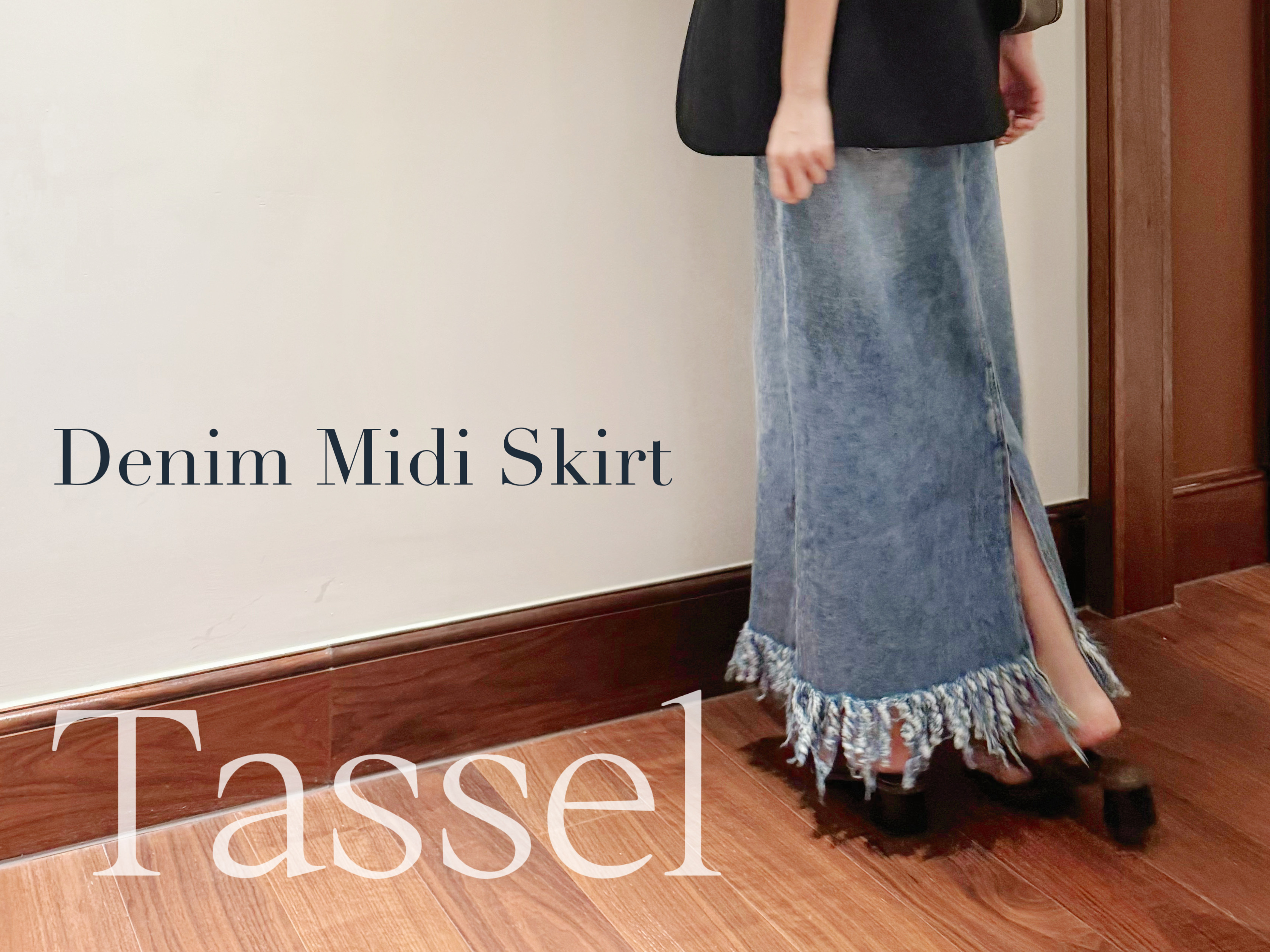 Tassel Denim Midi Skirt_SK249L062