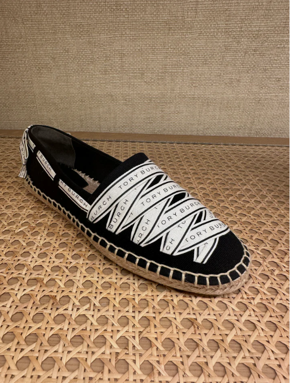 PS96 Tory Burch 154672 Tory Ribbon Espadrille 006 - Perfect Black / New Cream / Perfect Black