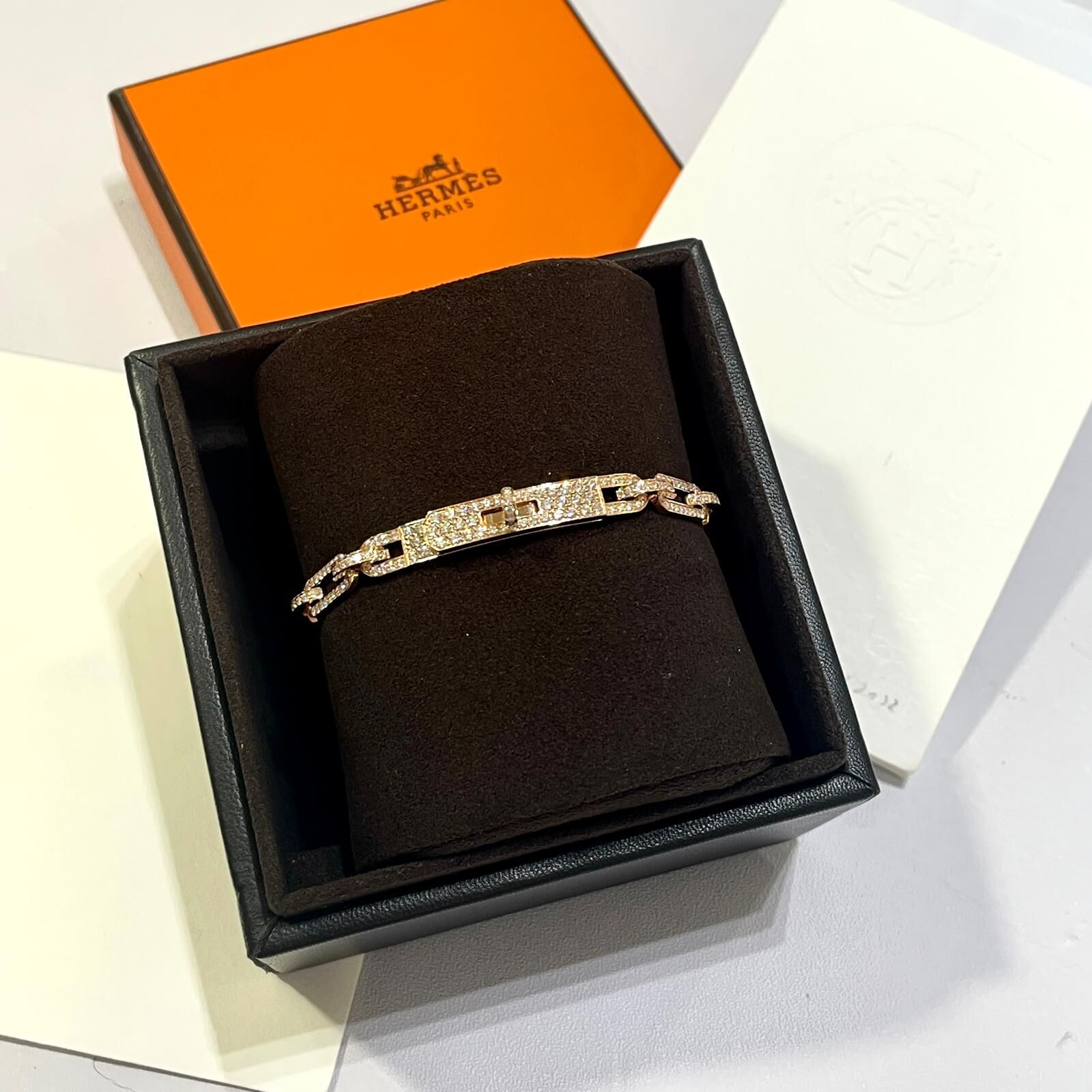 本月特價!!! 全新HERMES手鏈 18K玫瑰金全鑽 KELLY CHAINE BRACELET XS  H218459B #BRAND NEW #香榭站正品