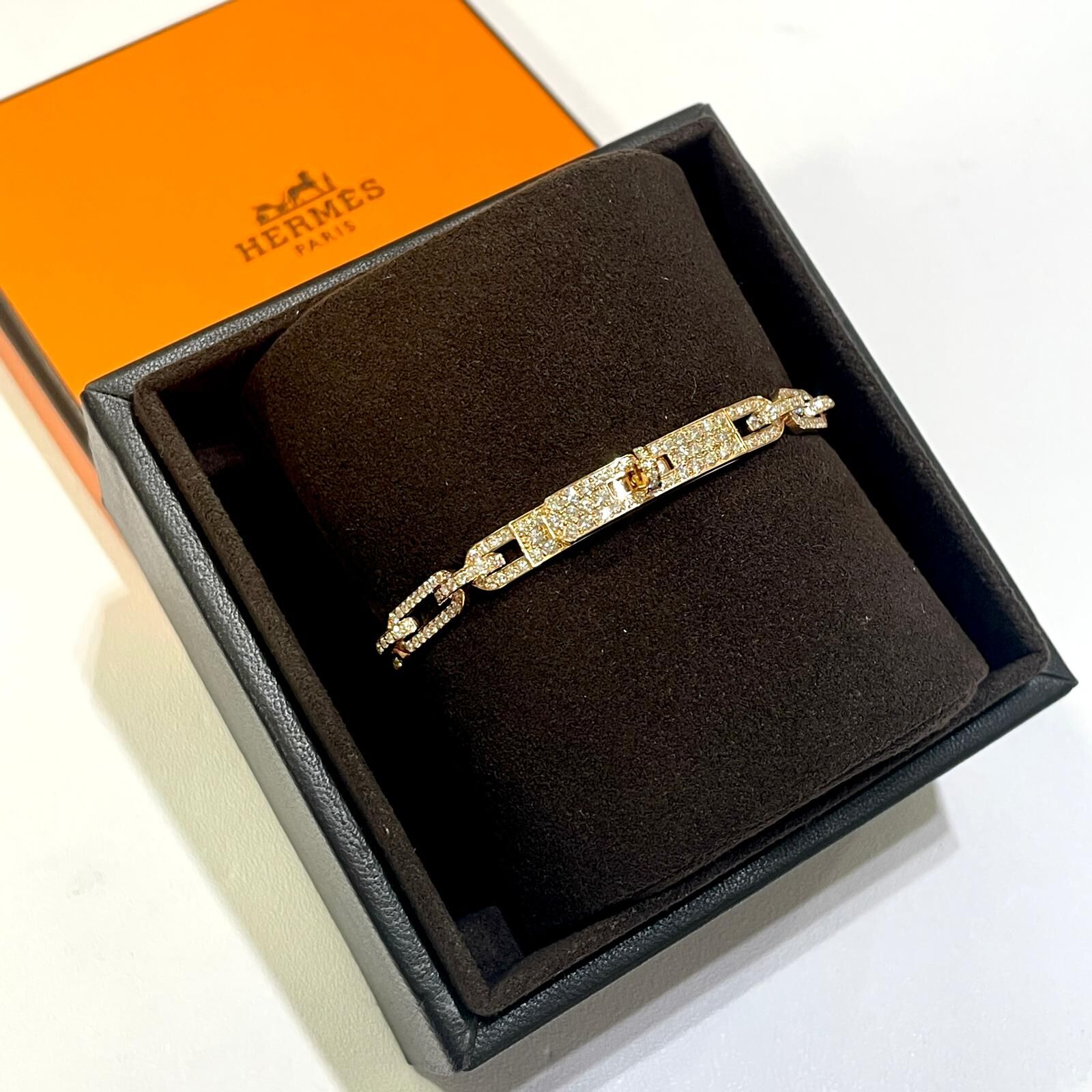 本月特價!!! 全新HERMES手鏈 18K玫瑰金全鑽 KELLY CHAINE BRACELET XS  H218459B #BRAND NEW #香榭站正品