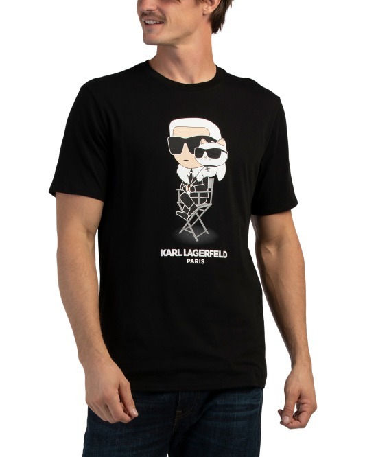 【直播】KARL LAGERFELD PARIS LL112624 男裝圖案短袖上衣(黑色)