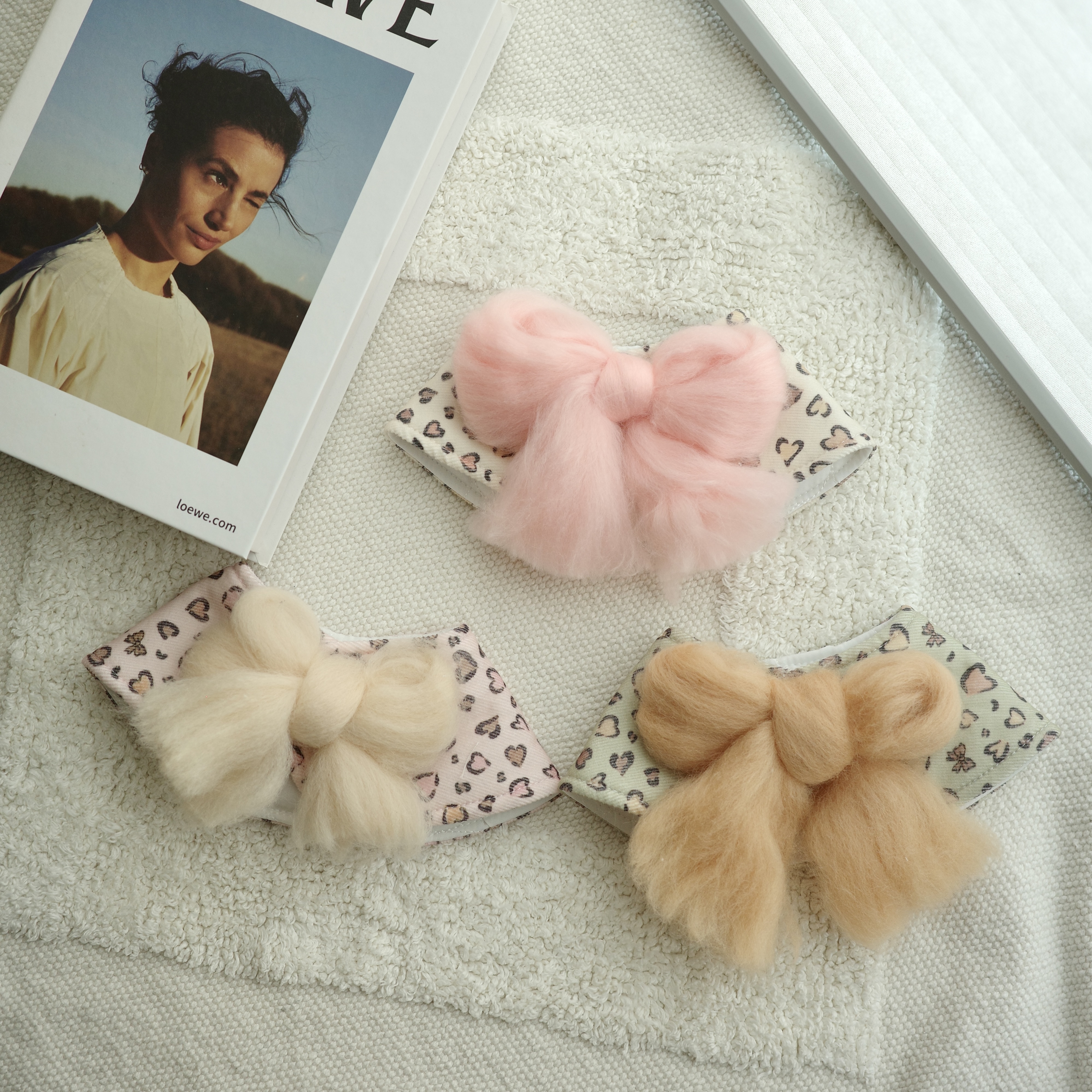 豹紋毛毛蝴蝶結領巾