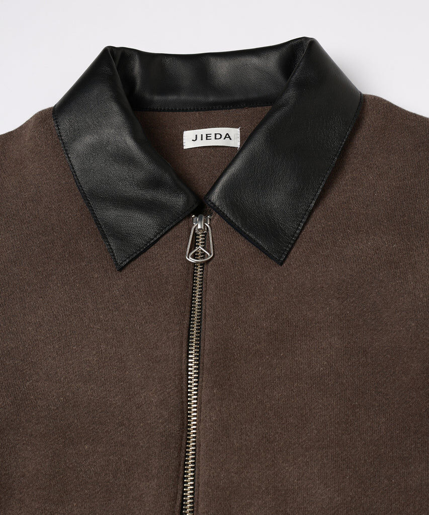 JieDa / LEATHER COLLAR FADE SWEAT ZIP JACKET