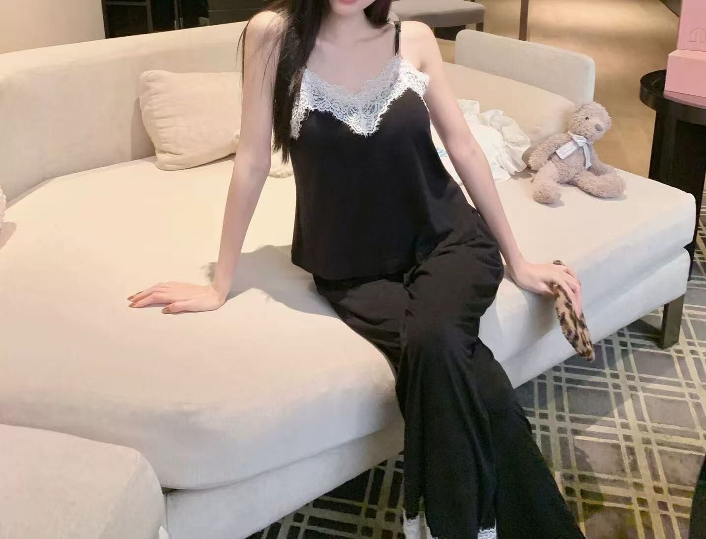 🎈K3285  ▶️拼接蕾絲 3件套 背心带胸垫 👉B:cm L:cm