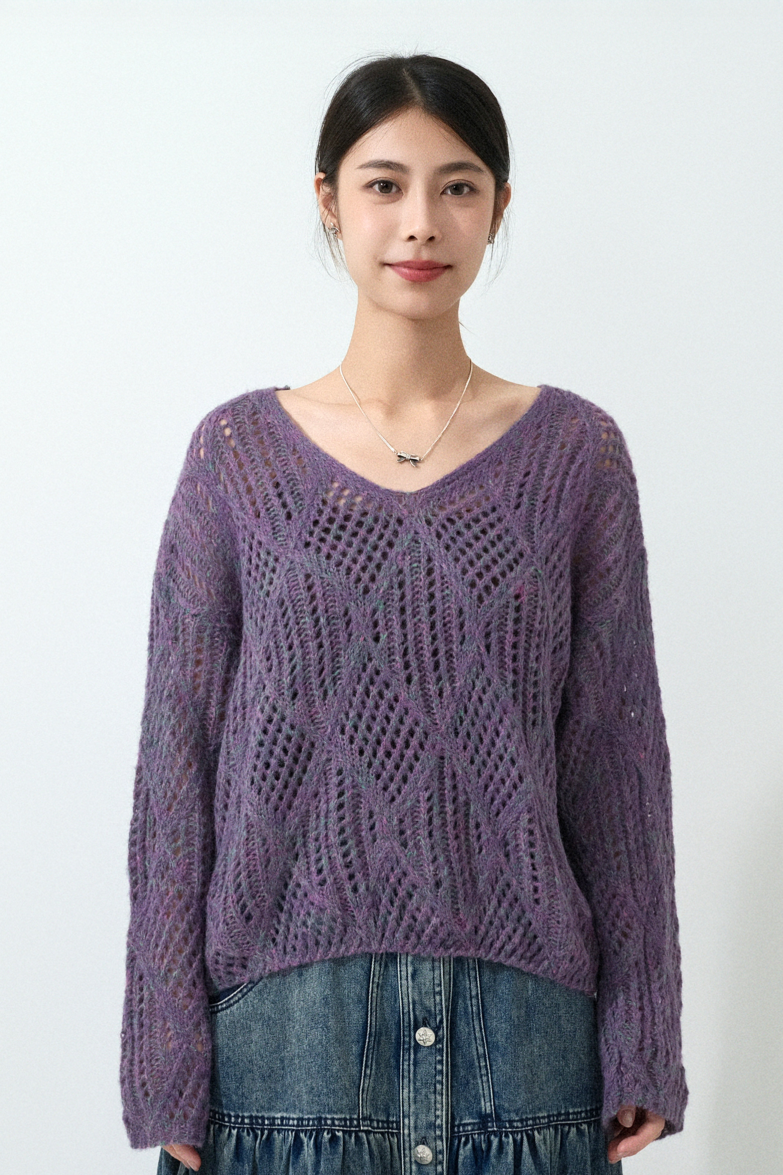 混色線通花格冷衫 (預購產品）