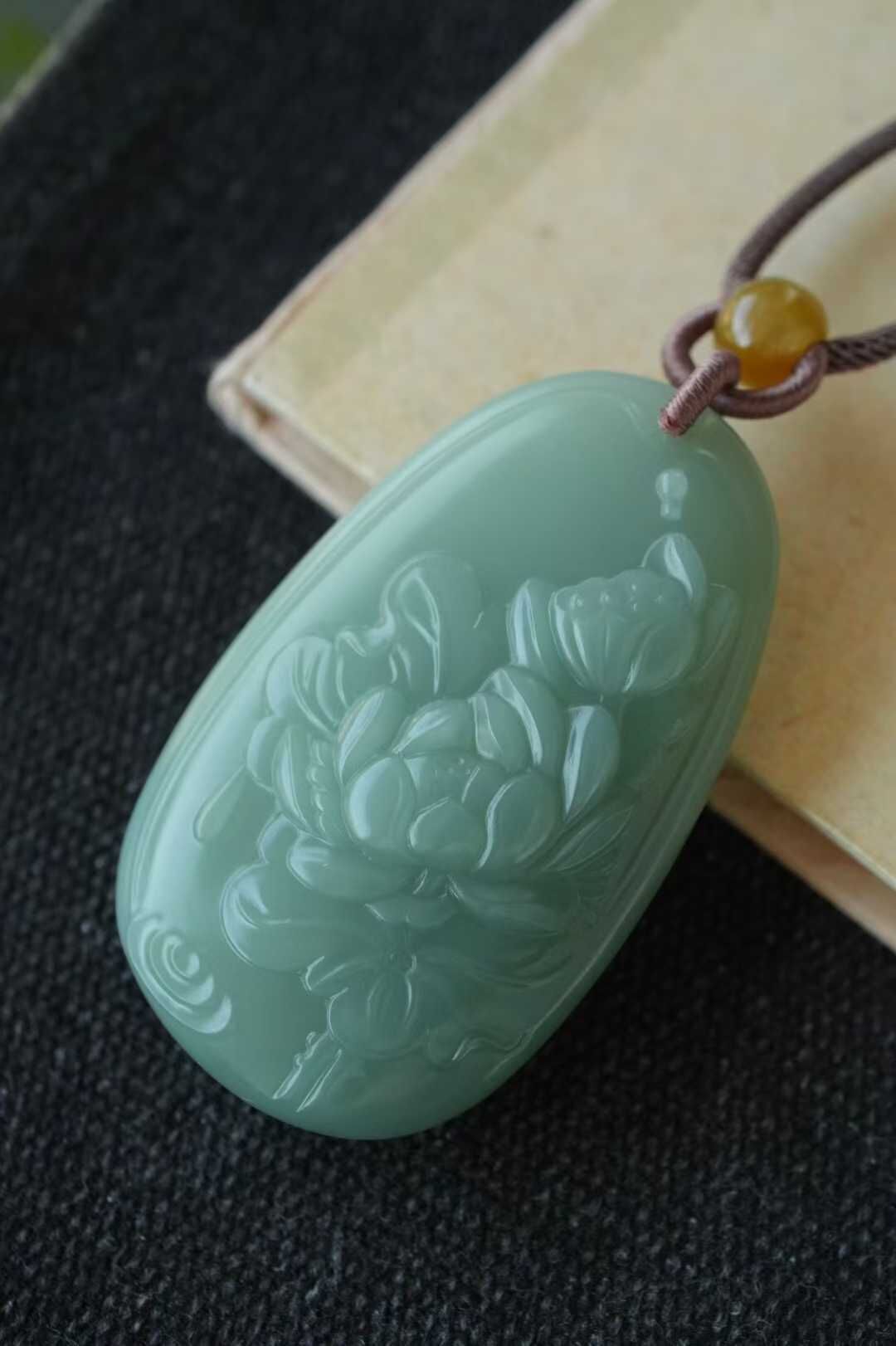 和田玉碧玉瓷藍粉青和和美美掛件,天然和田玉軟玉