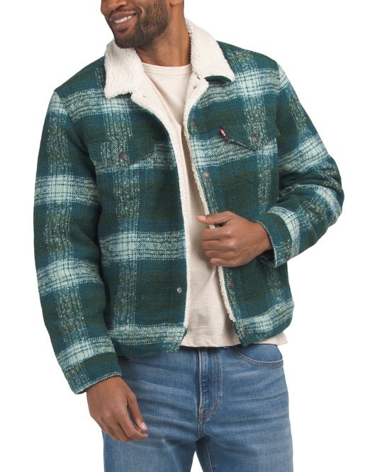 【直播】LEVIS LL112653 Plaid Wool Blend Sherpa Lined Trucker 外套 (綠色)