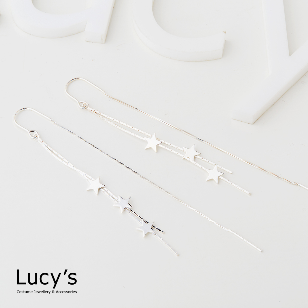 925純銀 星星流蘇 勾式耳環 (126654)