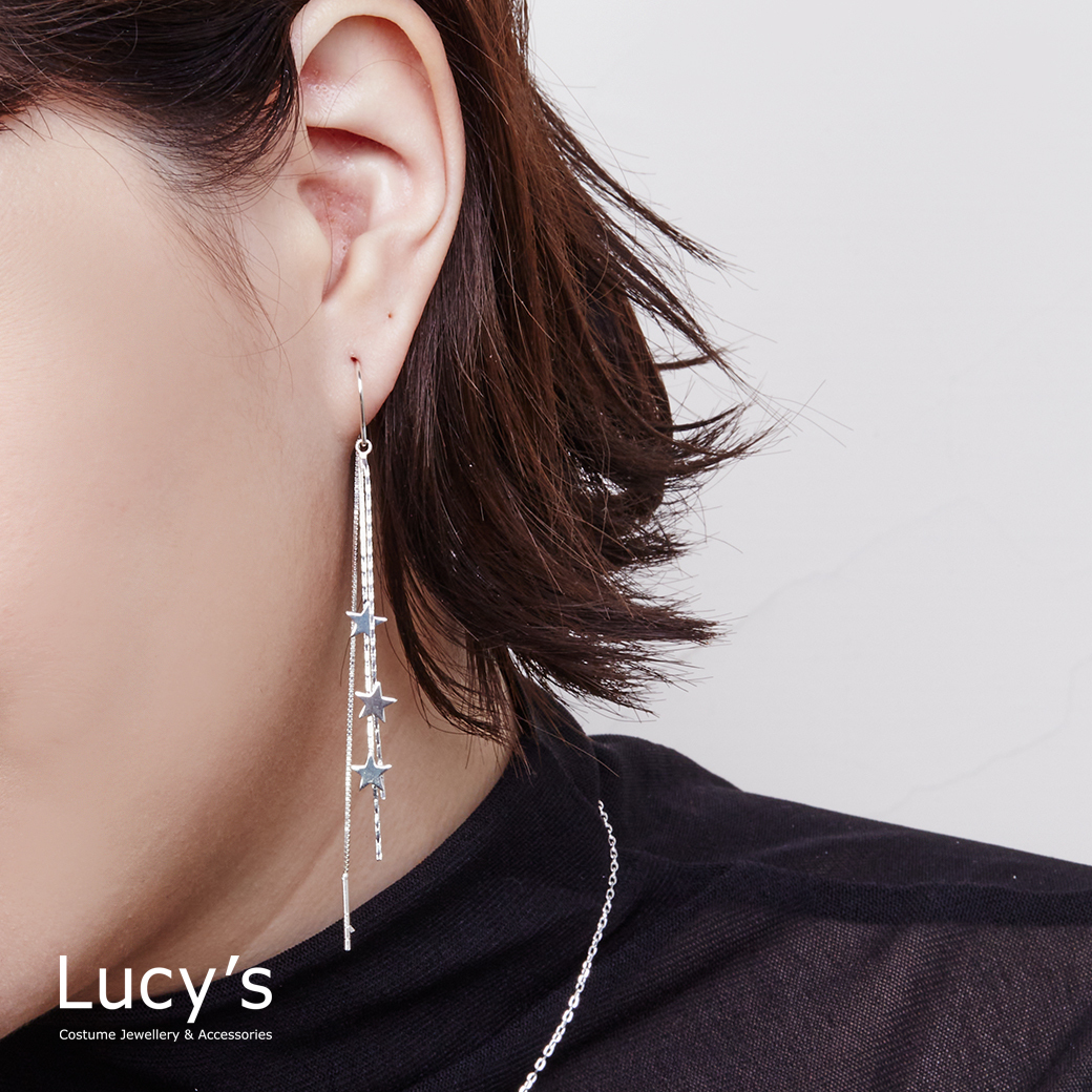 925純銀 星星流蘇 勾式耳環 (126654)