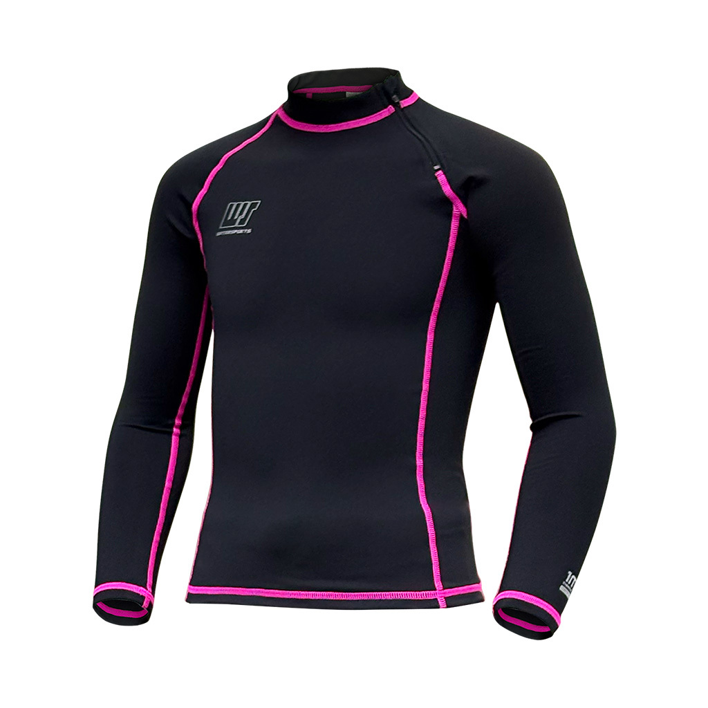 1mm 兒童抗水抓毛游泳保暖上衣 (前半拉鏈) - 黑/粉紅