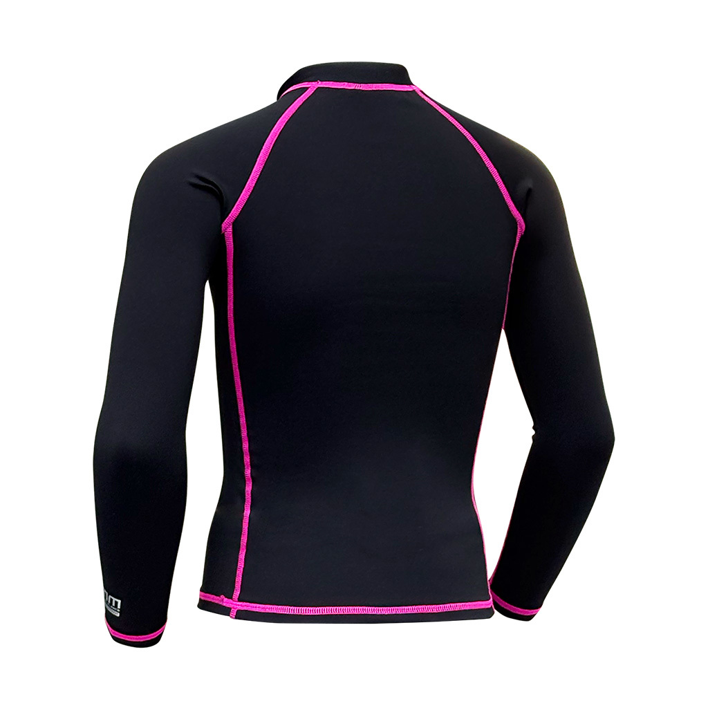 1mm 兒童抗水抓毛游泳保暖上衣 (前半拉鏈) - 黑/粉紅