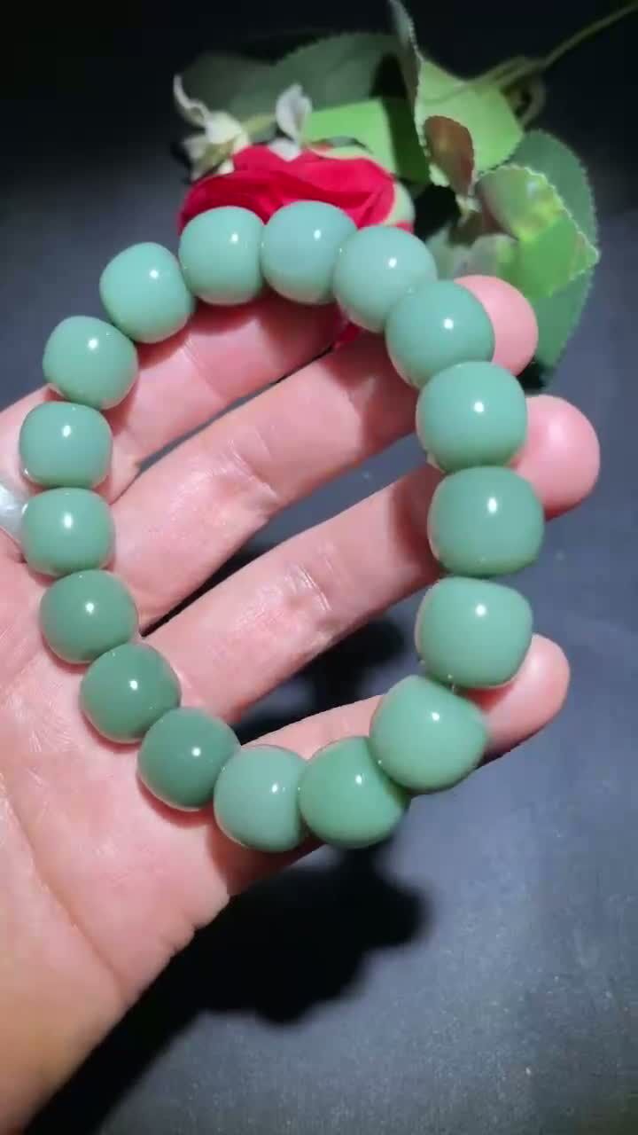 和田玉籽料藍調老型珠手串,天然和田玉軟玉