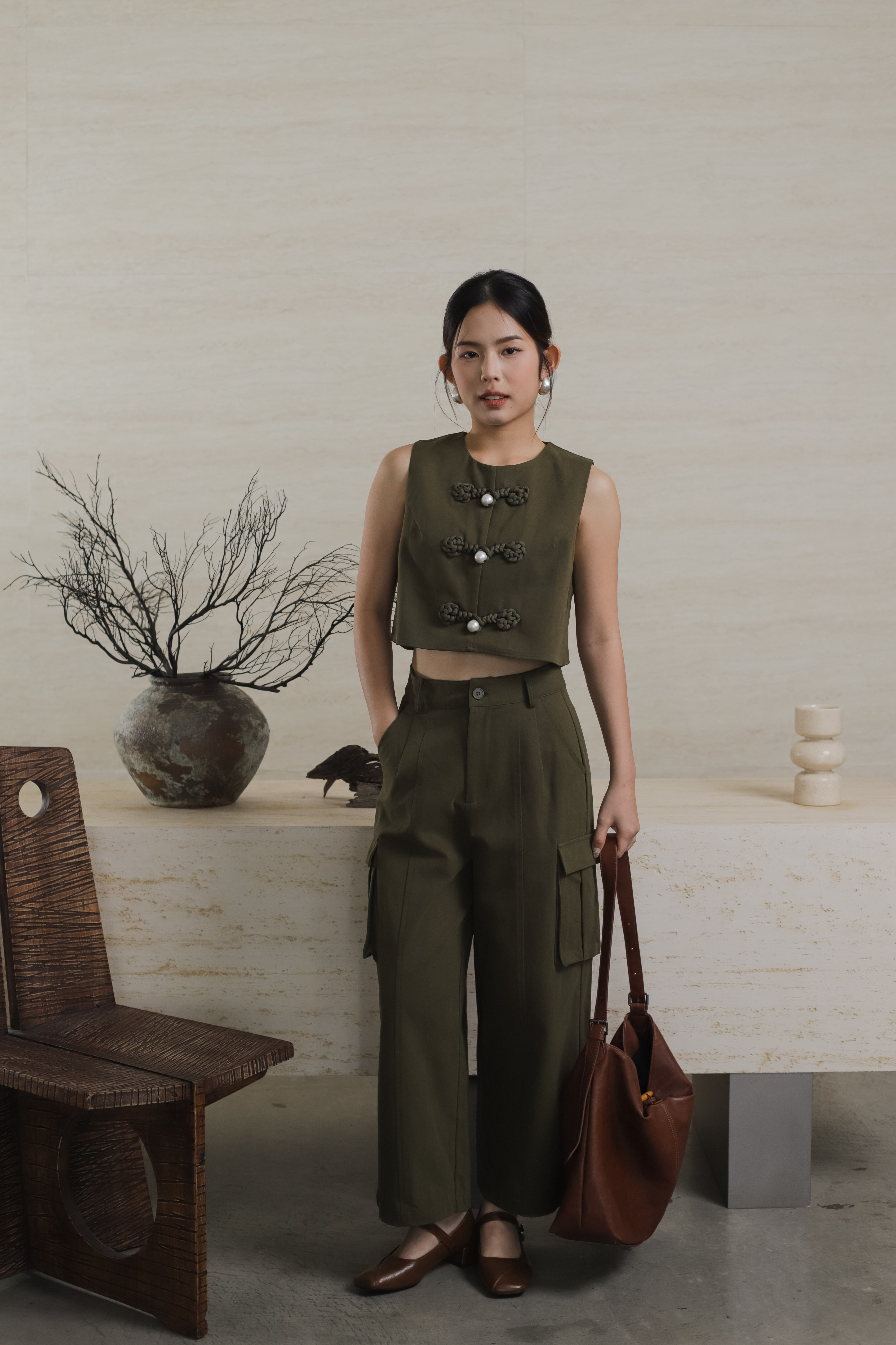 Rueng Cheongsam Top  Moss -2563BVMOS