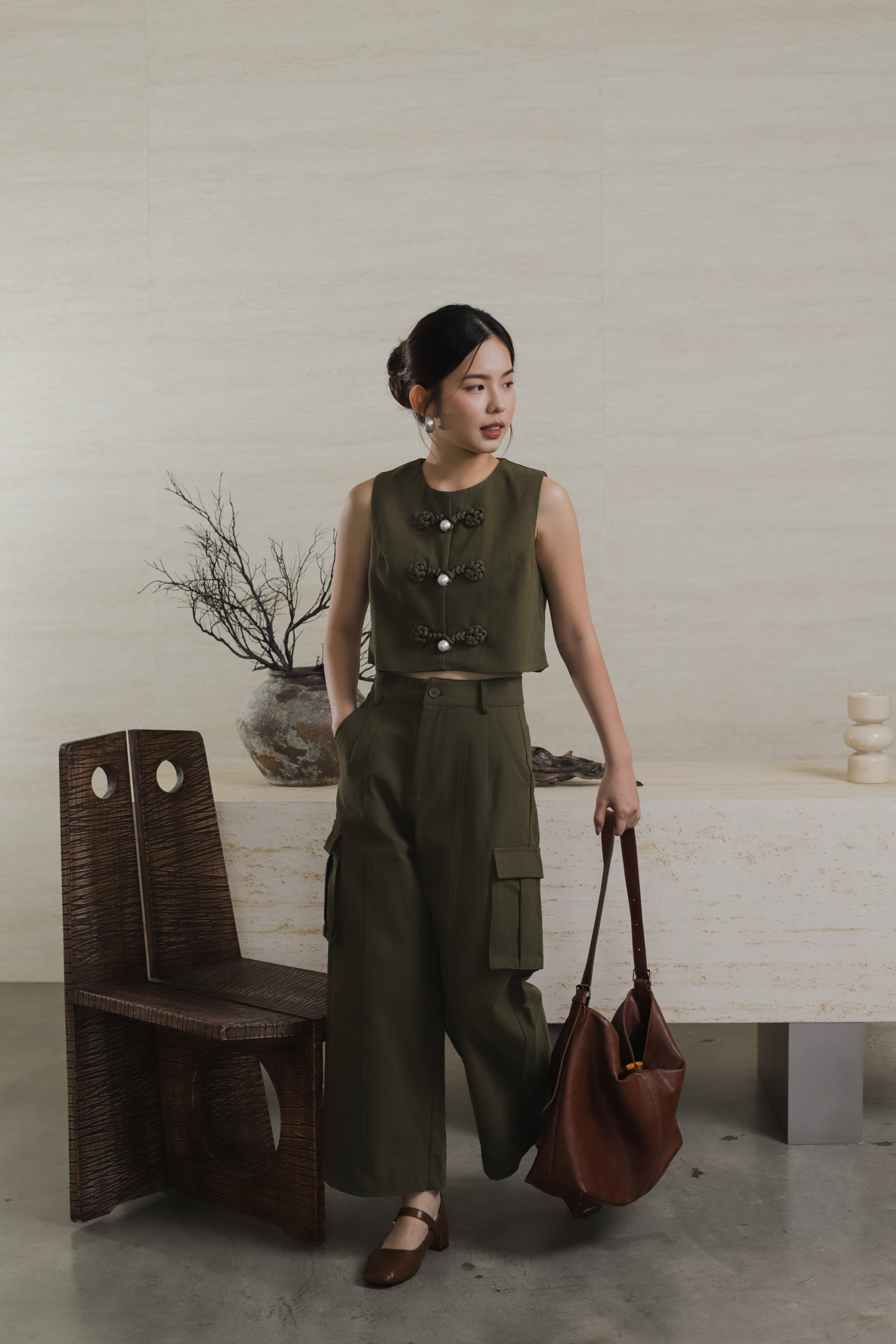 Rueng Cheongsam Top  Moss -2563BVMOS