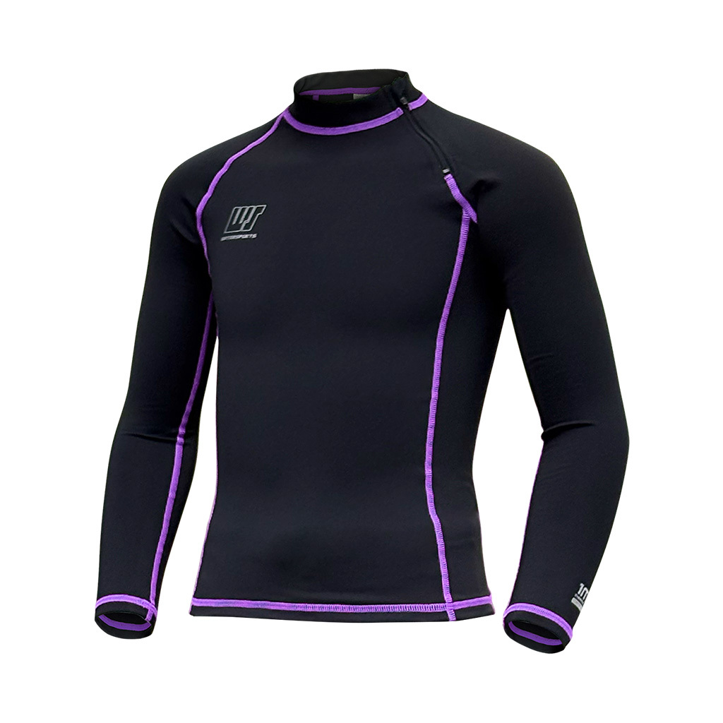 1mm 兒童抗水抓毛游泳保暖上衣 (前半拉鏈) - 黑/紫