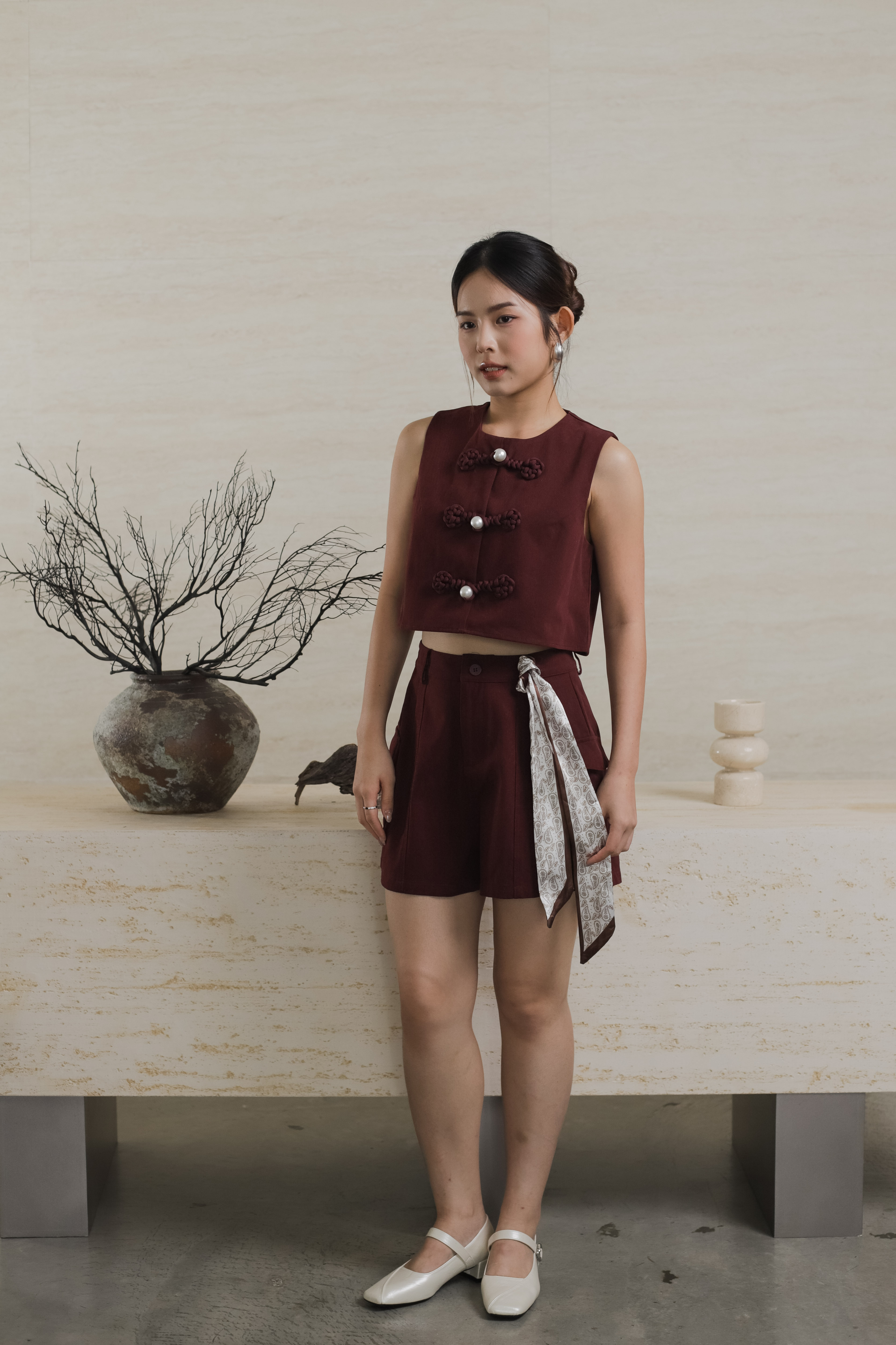 Rueng Cheongsam Top  Maroon -2563BVMAR