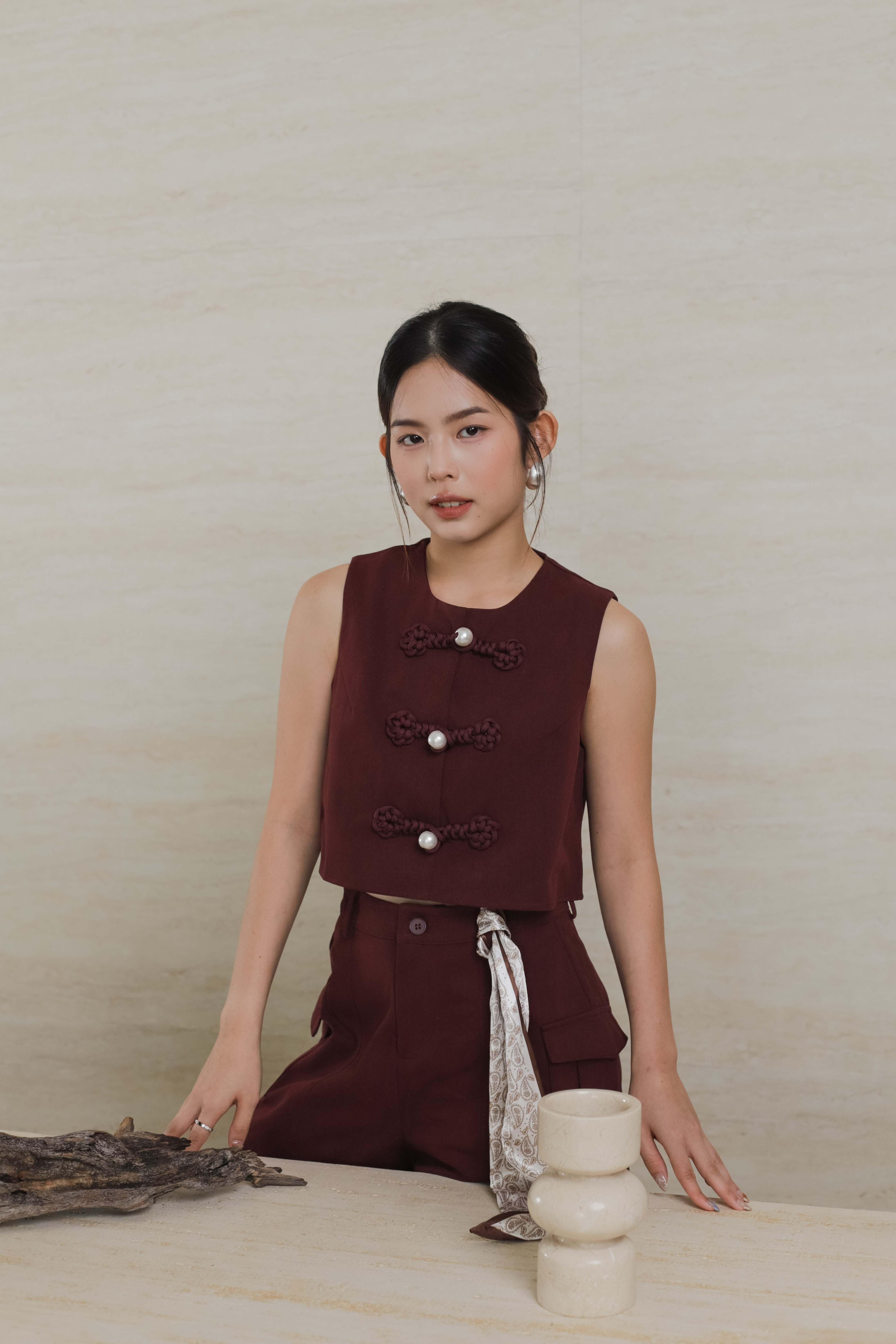 Rueng Cheongsam Top  Maroon -2563BVMAR