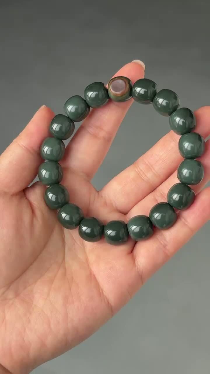 和田玉稀有貓眼藍手串,天然和田玉軟玉