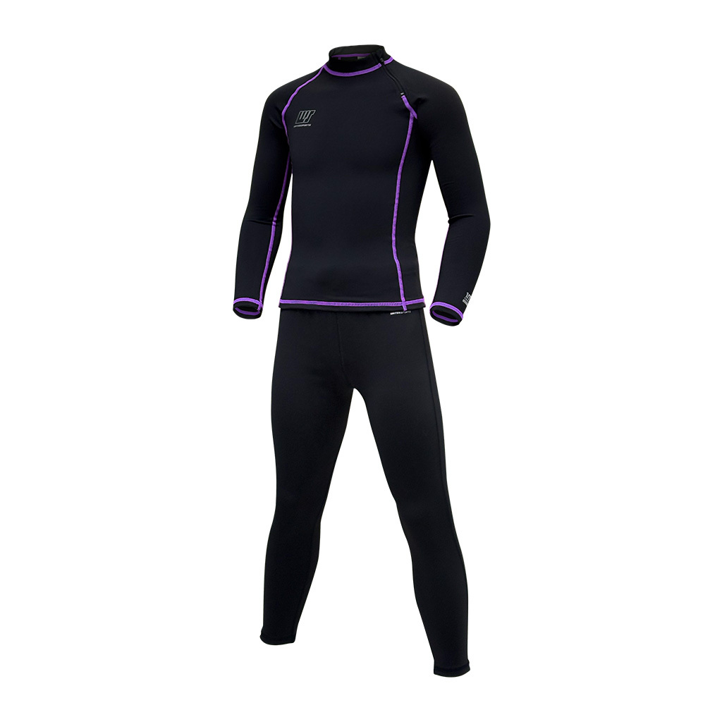 1mm 兒童抗水抓毛游泳保暖套裝 (前半拉鍊) - 黑/紫