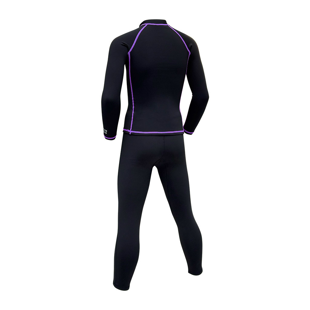 1mm 兒童抗水抓毛游泳保暖套裝 (前半拉鍊) - 黑/紫