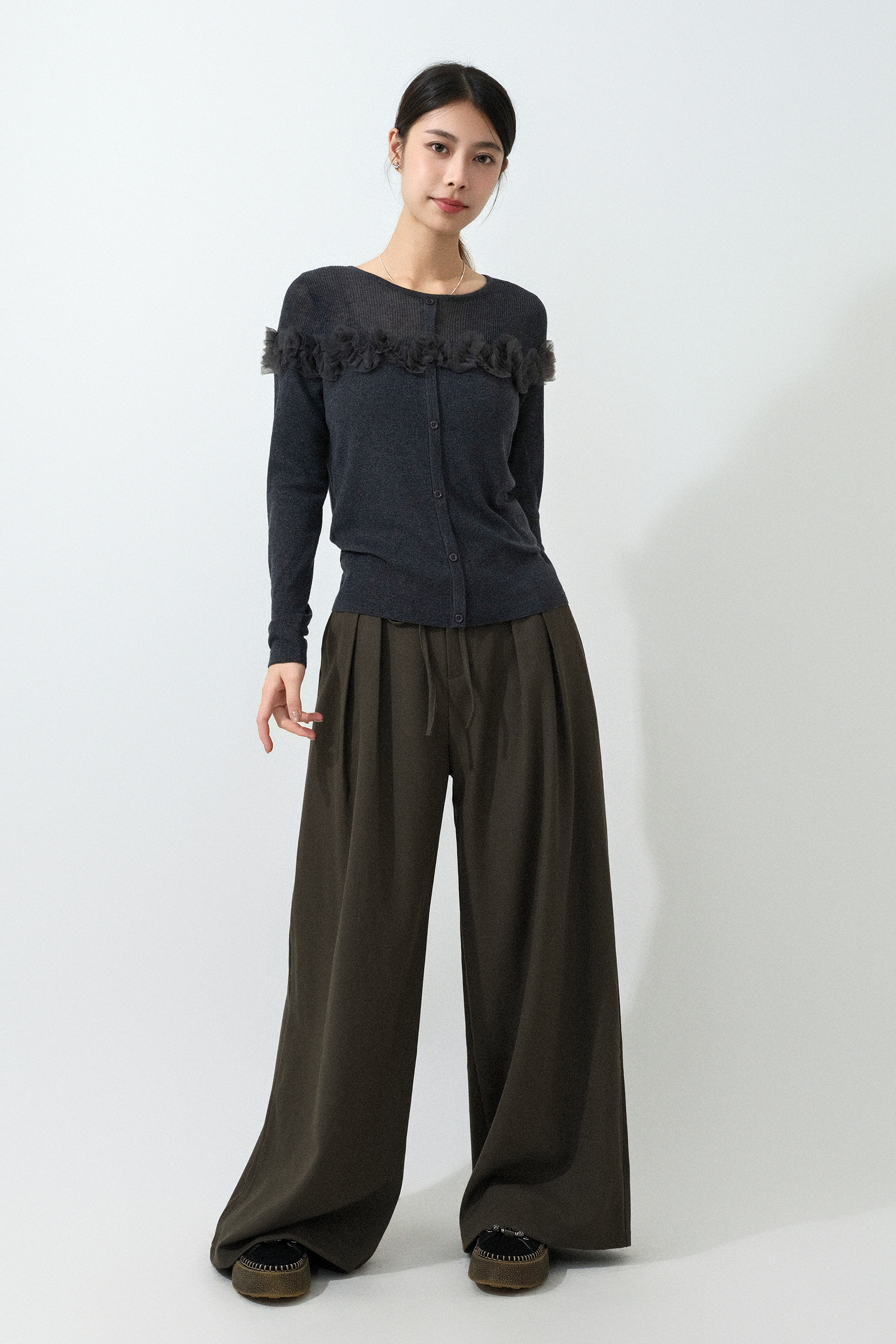 網紗荷葉邊針織上衣 (預購產品）