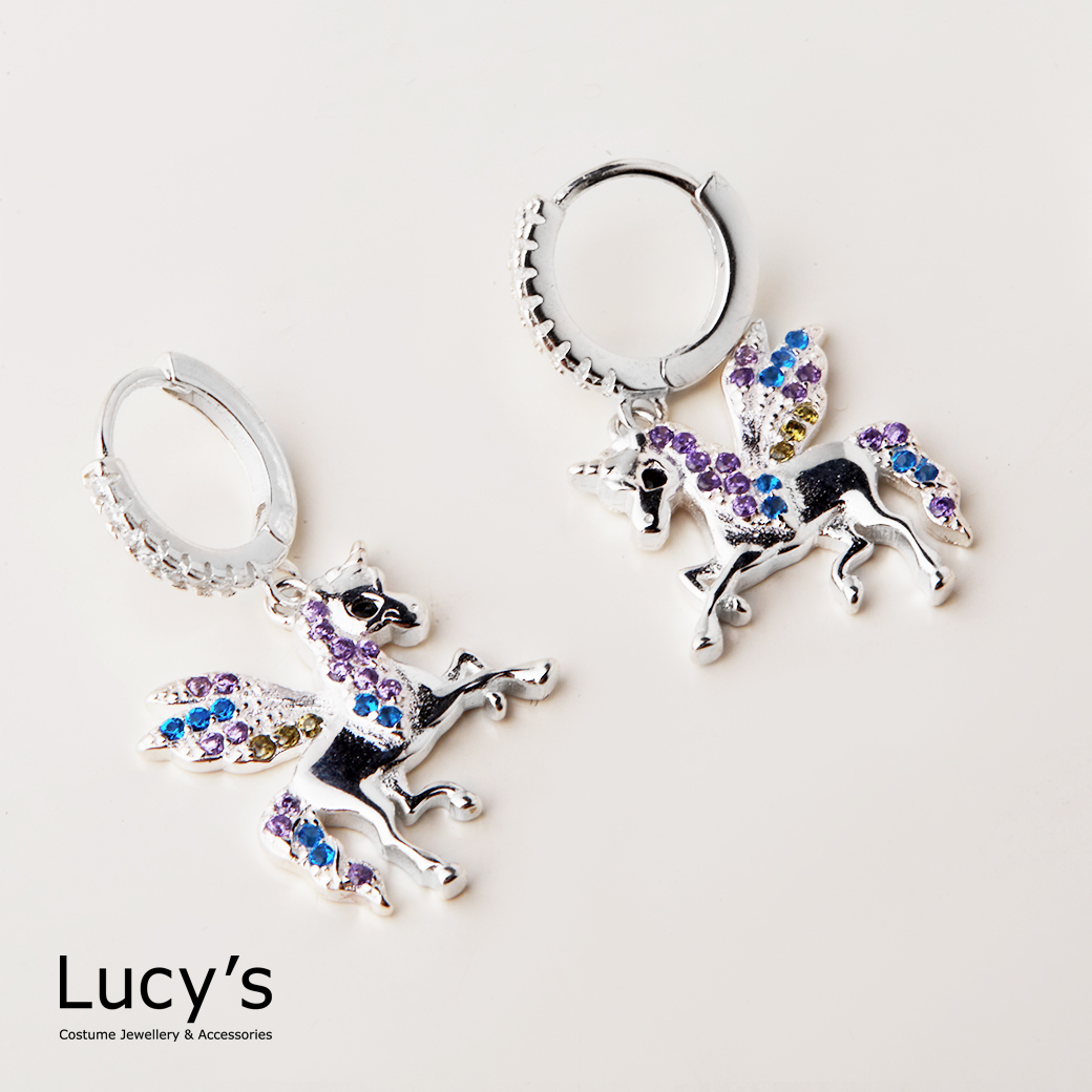 925純銀 幻彩獨角獸 易扣耳環 (126609)