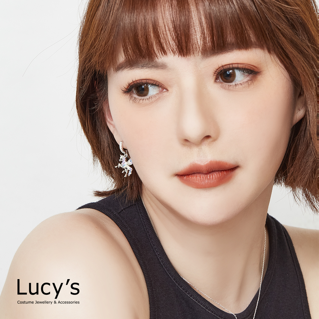 925純銀 幻彩獨角獸 易扣耳環 (126609)