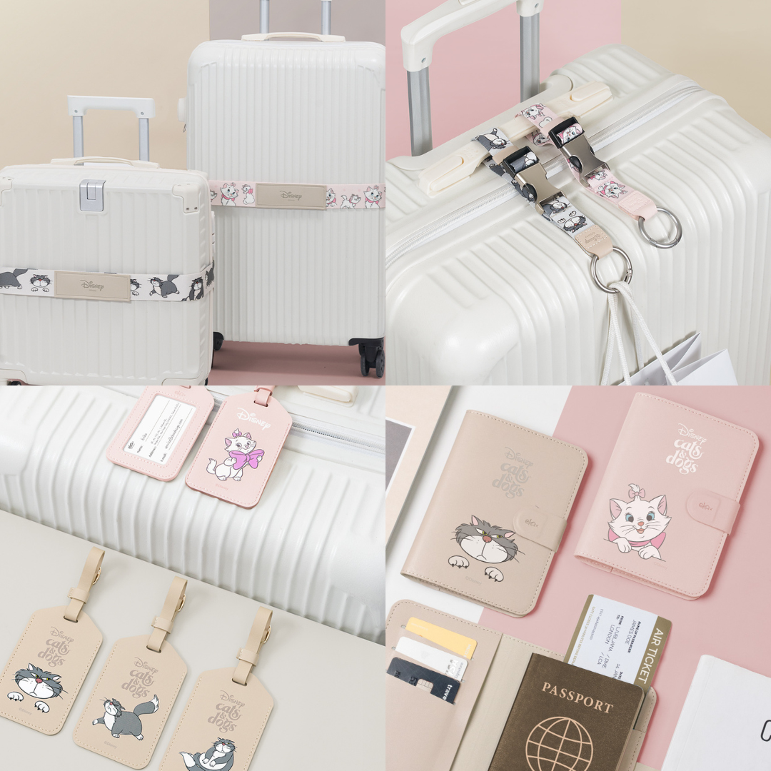 旅遊配件四件組 - Disney Cats And Dogs 魯斯佛/瑪麗貓【正版授權】(行李束帶+行李掛環+行李吊牌+護照套)