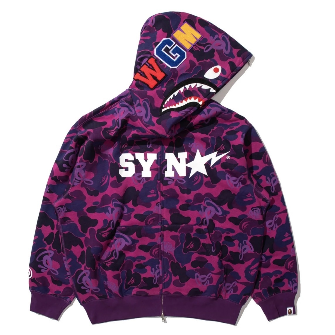 -(B4d01)-A BATHING APE BAPE X SPOTIFY X SYNA BY CENTRAL CEE SHARK FULL ZIP HOODIE 聯名款 迷彩 鯊魚外套 綠色/紫色-0ZXSWM916151P