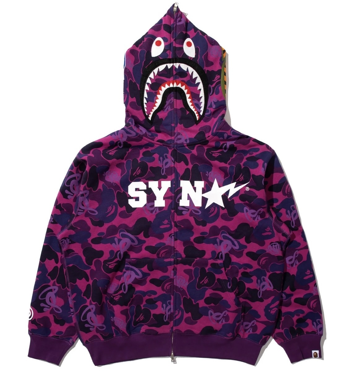 -(B4d01)-A BATHING APE BAPE X SPOTIFY X SYNA BY CENTRAL CEE SHARK FULL ZIP HOODIE 聯名款 迷彩 鯊魚外套 綠色/紫色-0ZXSWM916151P
