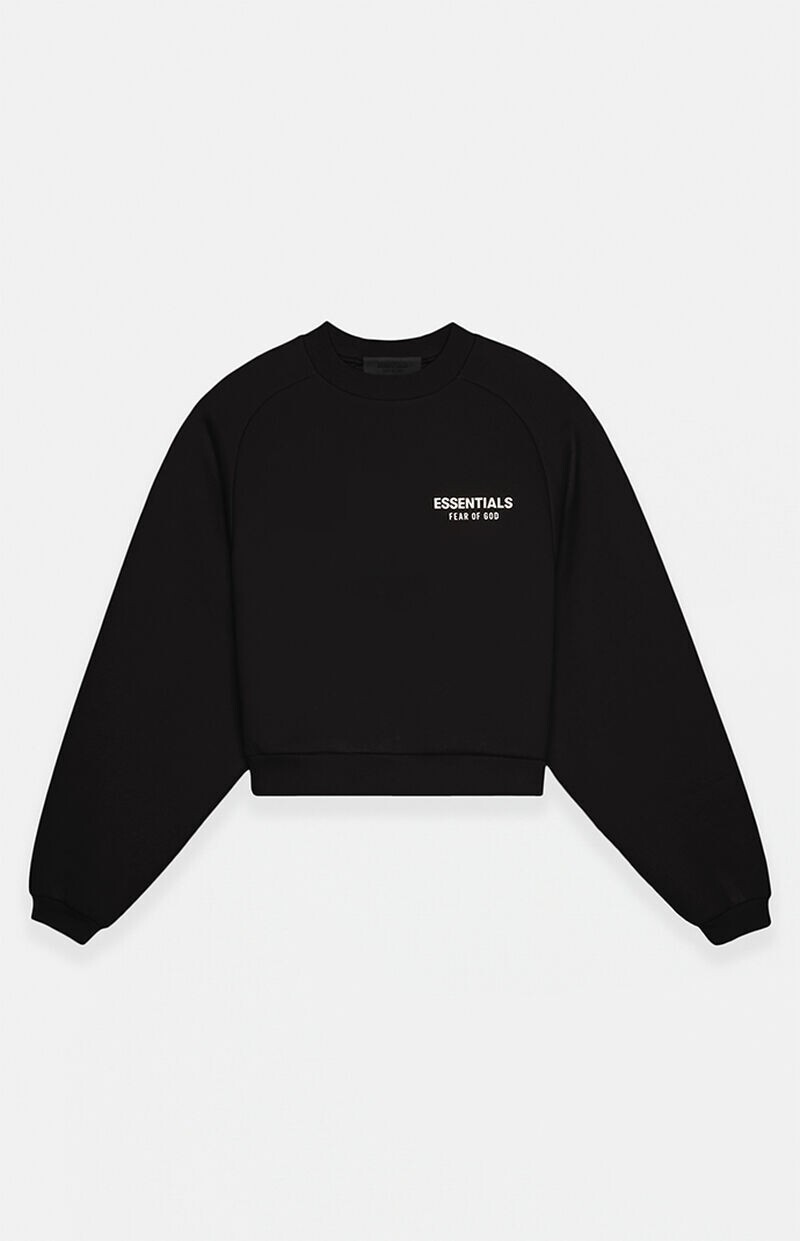 限量現貨 Fear of God ESSENTIALS Women's Black Fleece Cropped Crew Neck Sweatshirt 短版女款