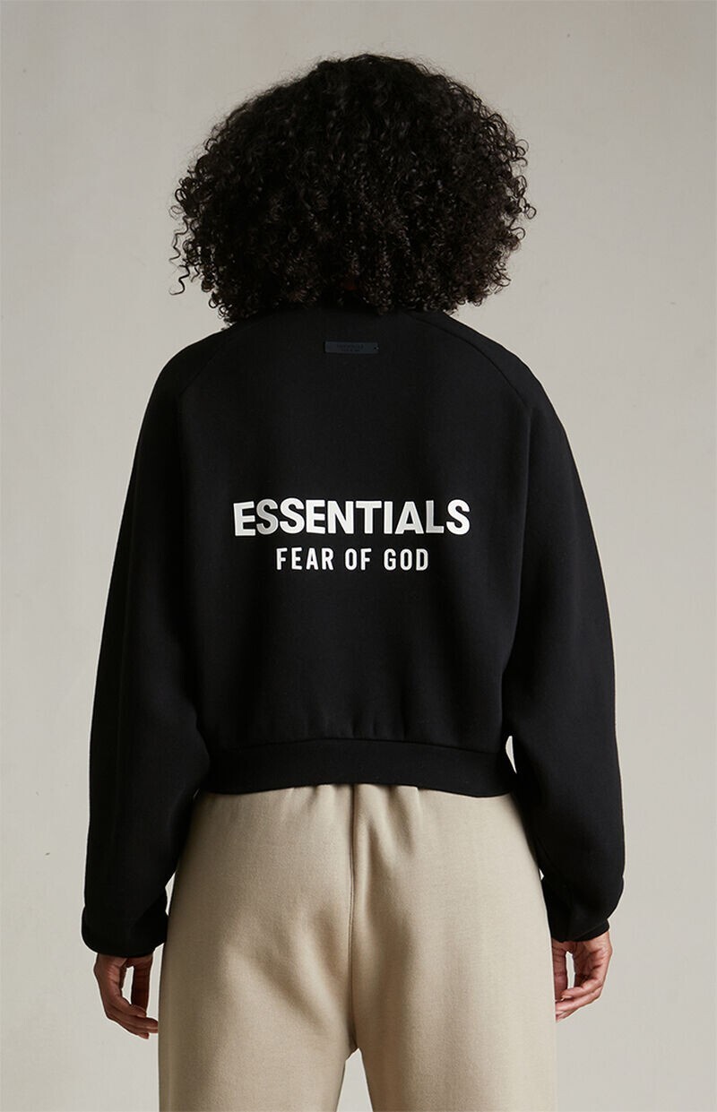 限量現貨 Fear of God ESSENTIALS Women's Black Fleece Cropped Crew Neck Sweatshirt 短版女款