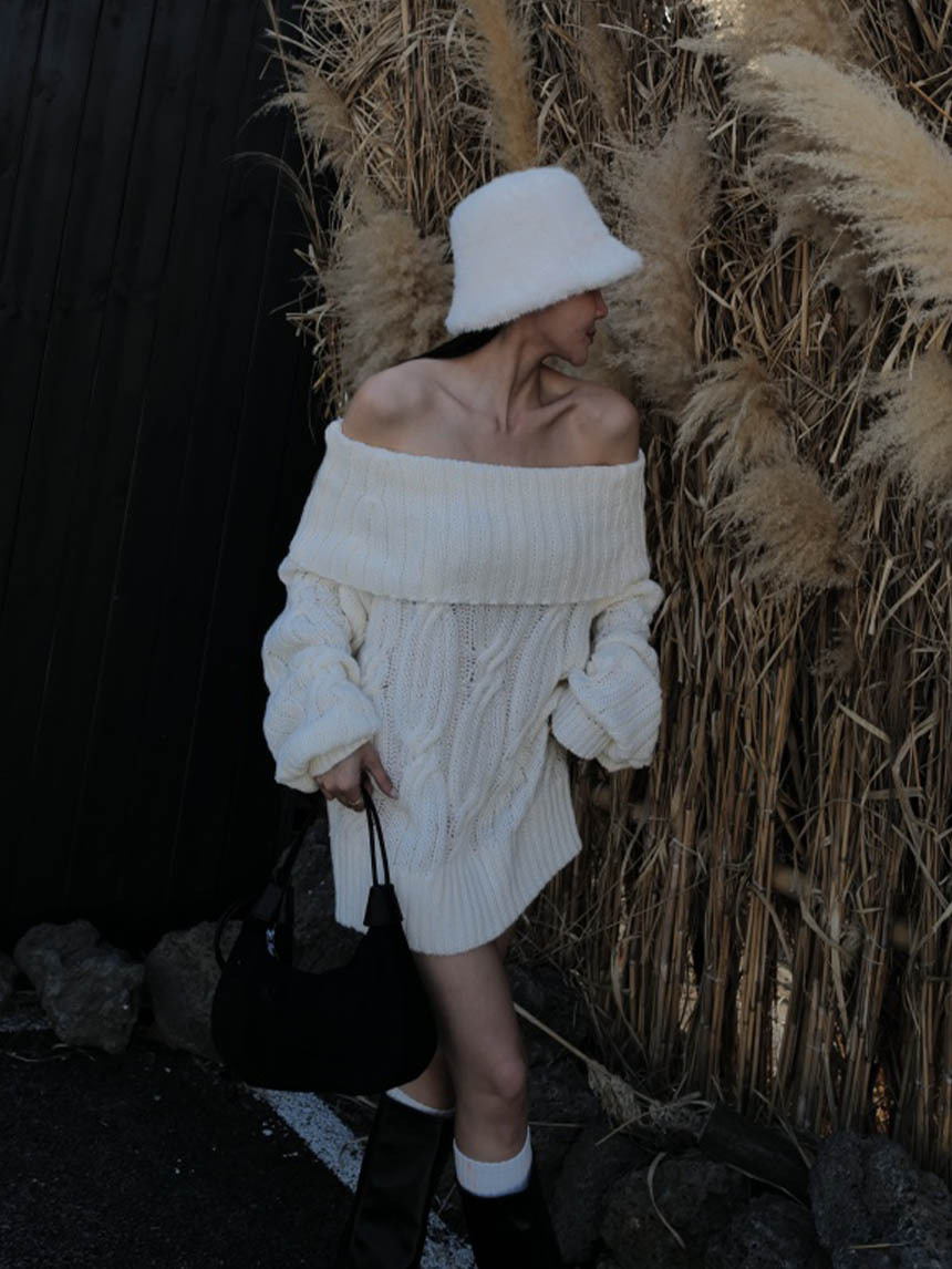 翻領麻花一字領毛衣*4色