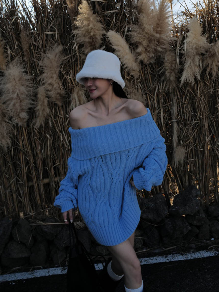 翻領麻花一字領毛衣*4色