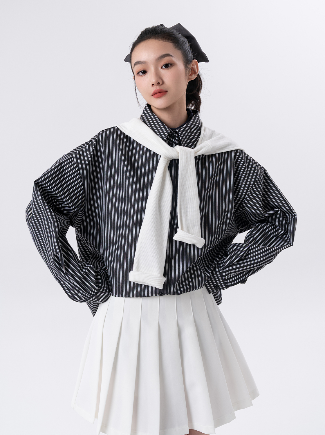 直條紋長袖襯衫