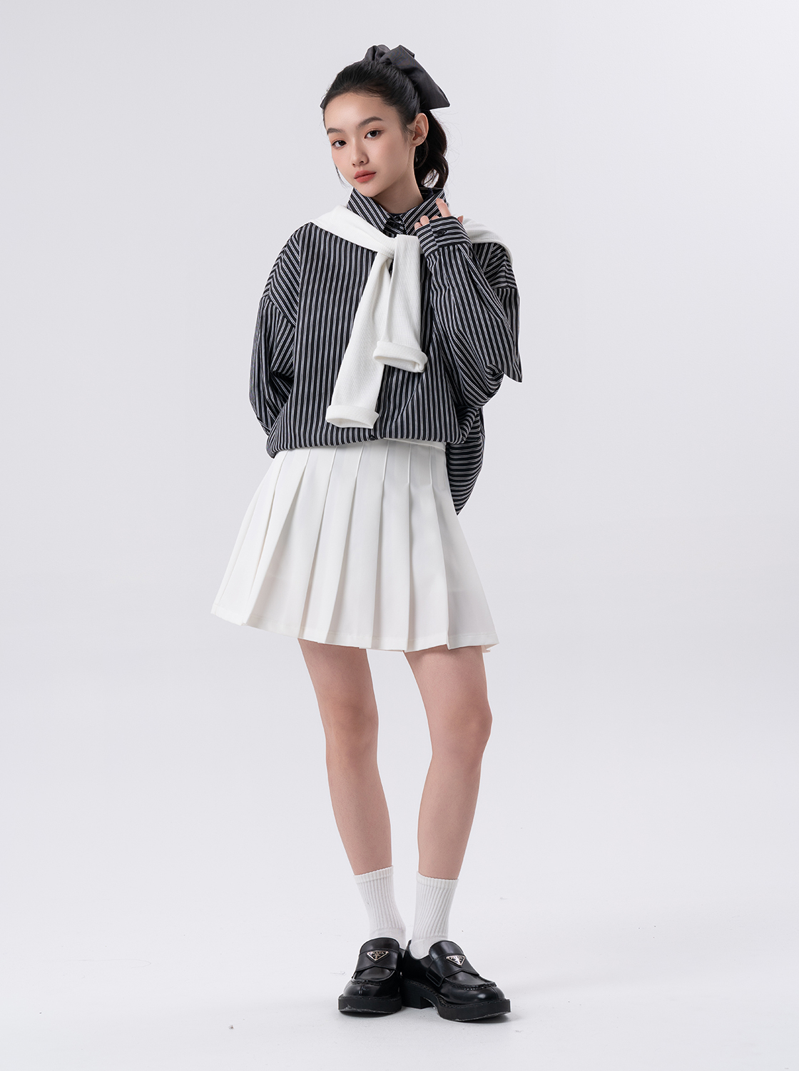 直條紋長袖襯衫