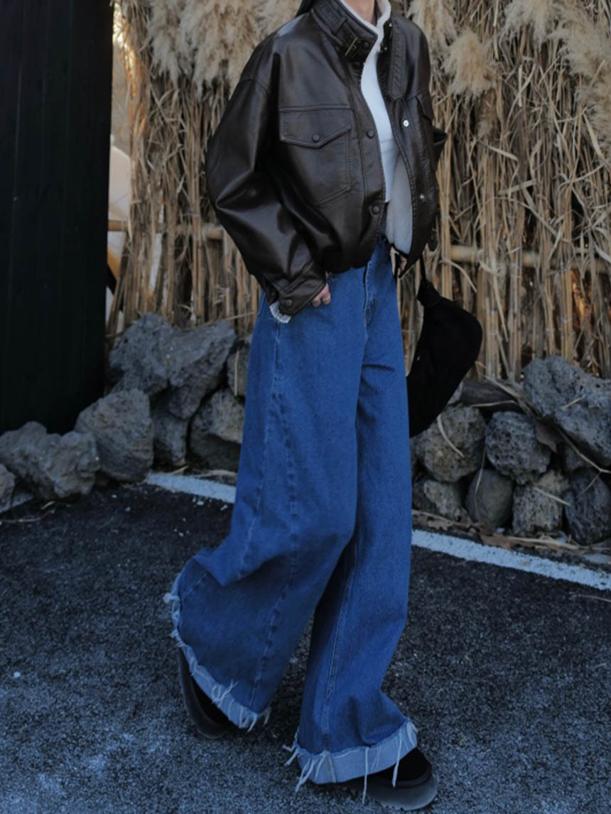 褲管反摺落地闊腿牛仔褲*3色