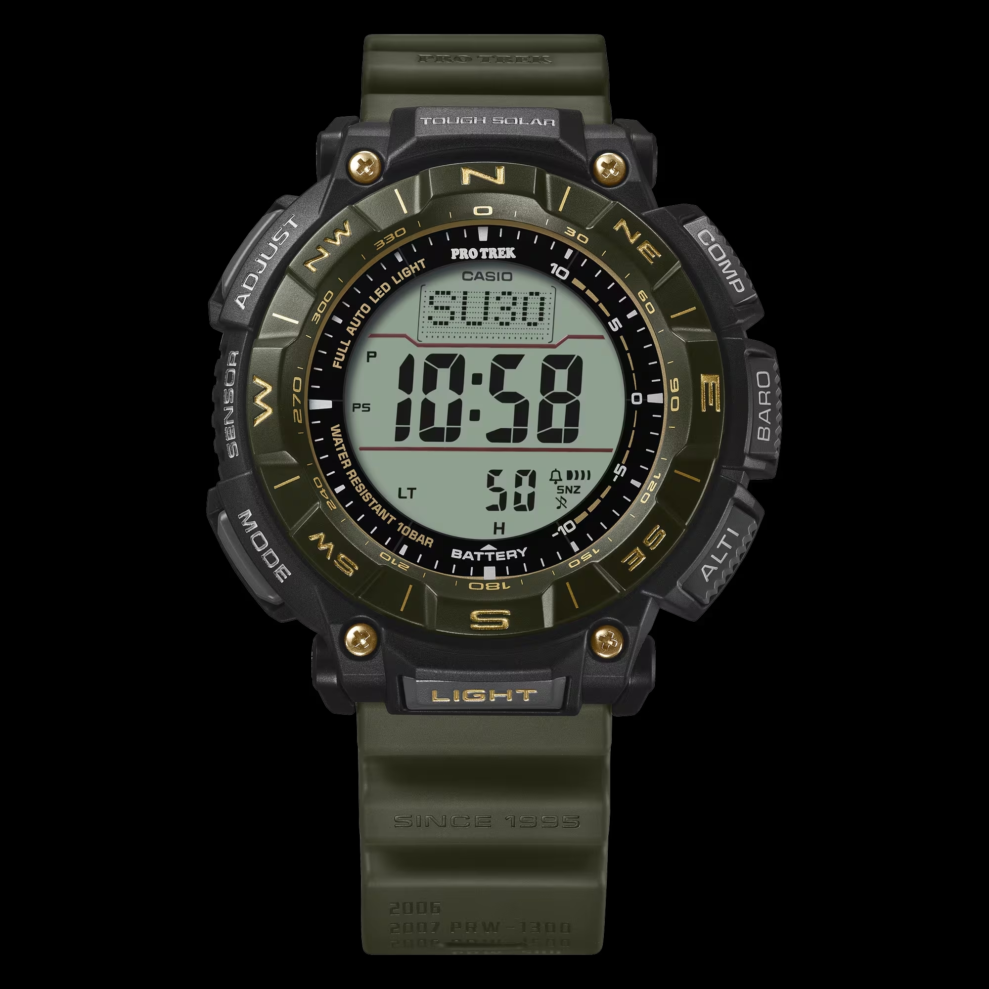 Casio PRO Trek 30周年記念 オリーブグリーンとゴールドのアクセント 