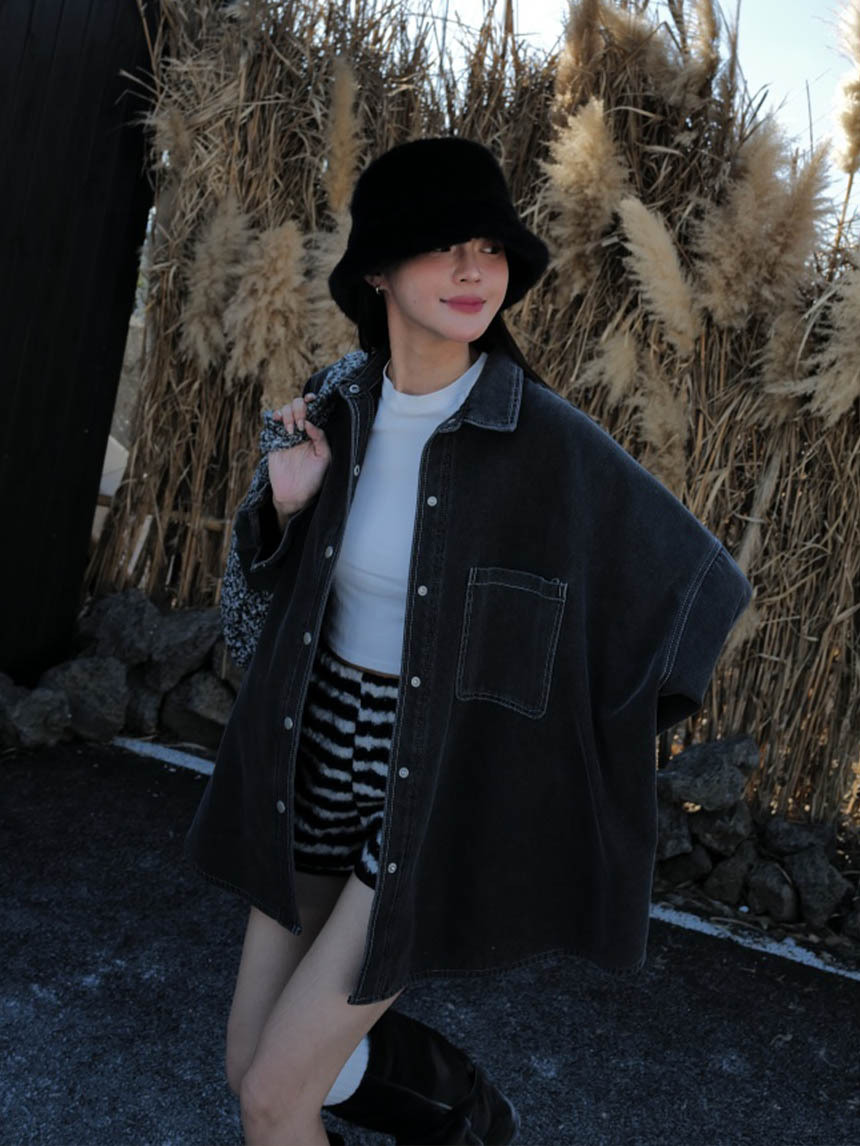 內刷寶寶絨牛仔男友大襯衫*2色