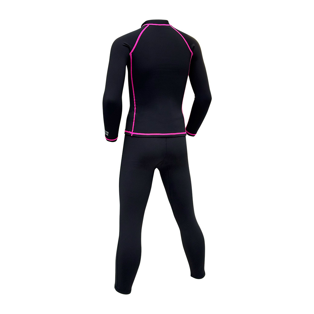 1mm 兒童抗水抓毛游泳保暖套裝 (前半拉鍊) - 黑/粉紅