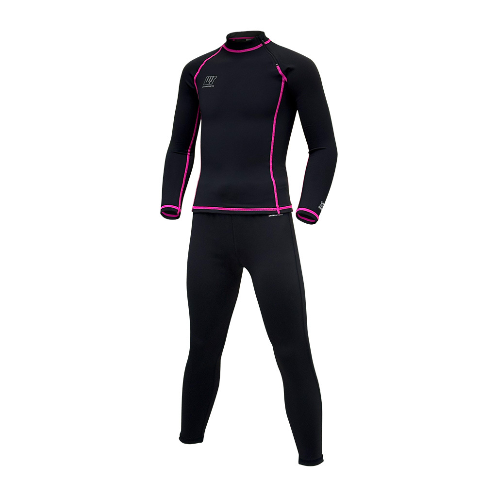 1mm 兒童抗水抓毛游泳保暖套裝 (前半拉鍊) - 黑/粉紅