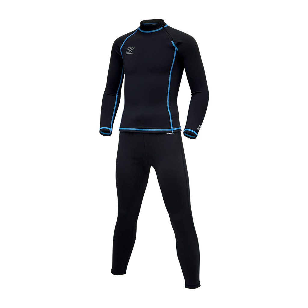 1mm 兒童抗水抓毛游泳保暖套裝 (前半拉鍊) - 黑/藍