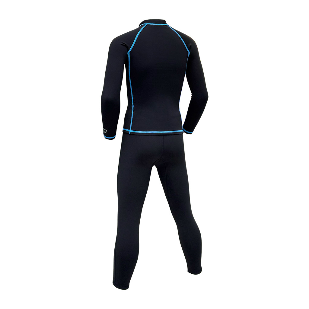 1mm 兒童抗水抓毛游泳保暖套裝 (前半拉鍊) - 黑/藍