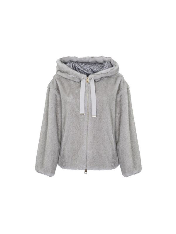 HERNO 連帽科技皮草外套(淺灰)