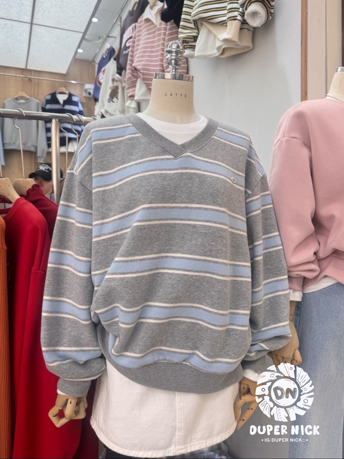 韓國V領條紋大學T