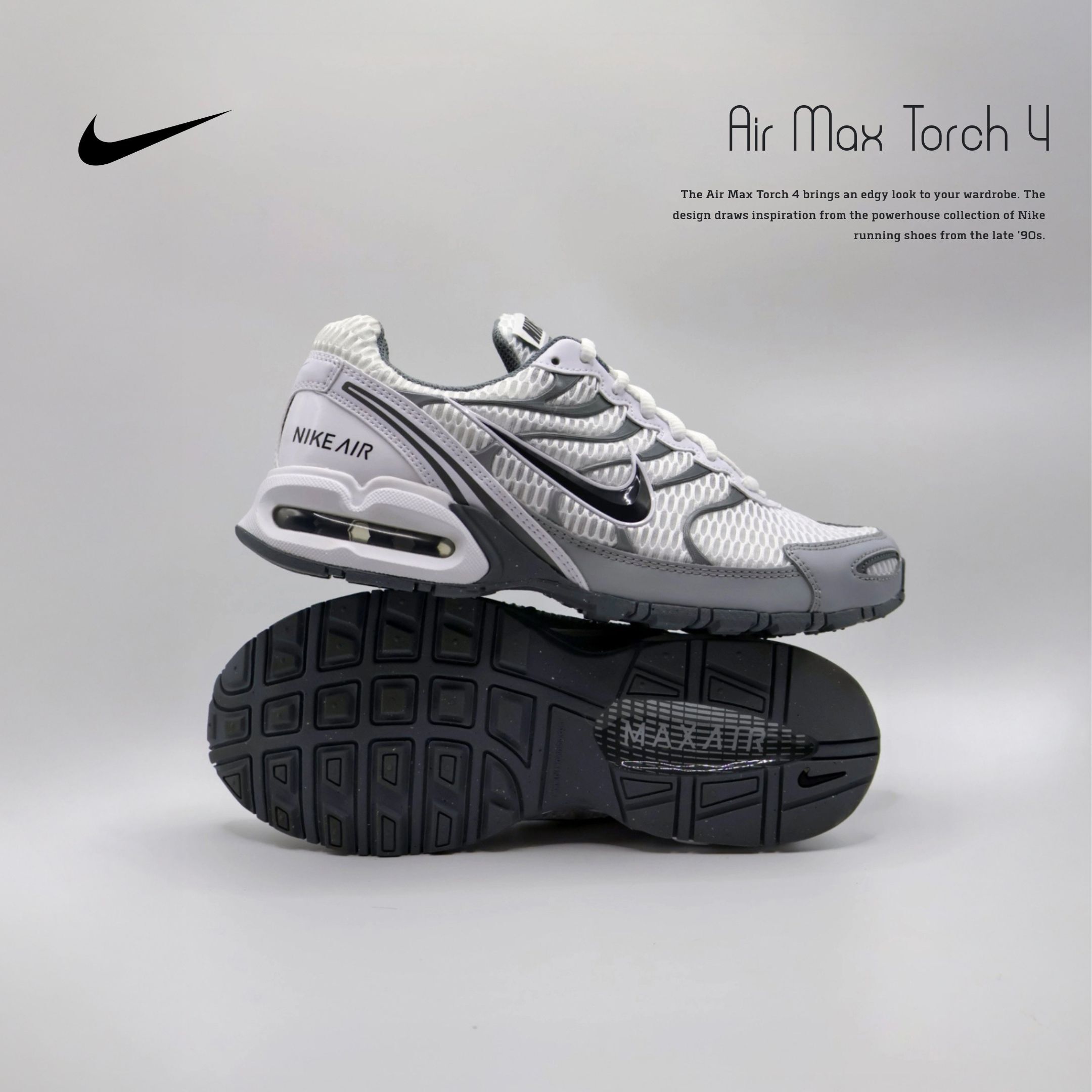 NICEDAY 代購 Nike Air Max Torch 4 白黑 白灰 白 復古 未來 男鞋 慢跑鞋 343846-100